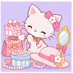 Winkipinki surrounded by her collection of stylish fashion accessories