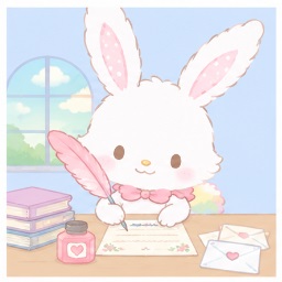 Mell writing heartfelt letters with a pink feather quill