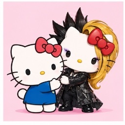 Hello Kitty and yoshikitty in official collaboration pose