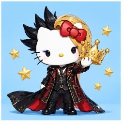 yoshikitty holding golden crown surrounded by gold stars