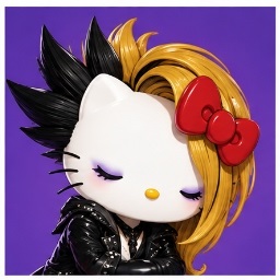 yoshikitty portrait showing iconic split hairstyle and purple eyeshadow